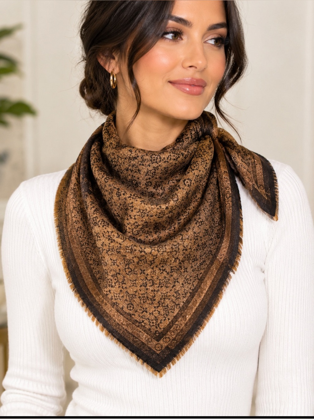 Brand New thin square Brown Patterned Women's Square Scarf